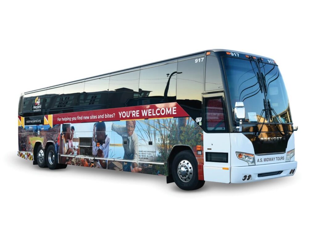 Bus with Maryland Tourism ad