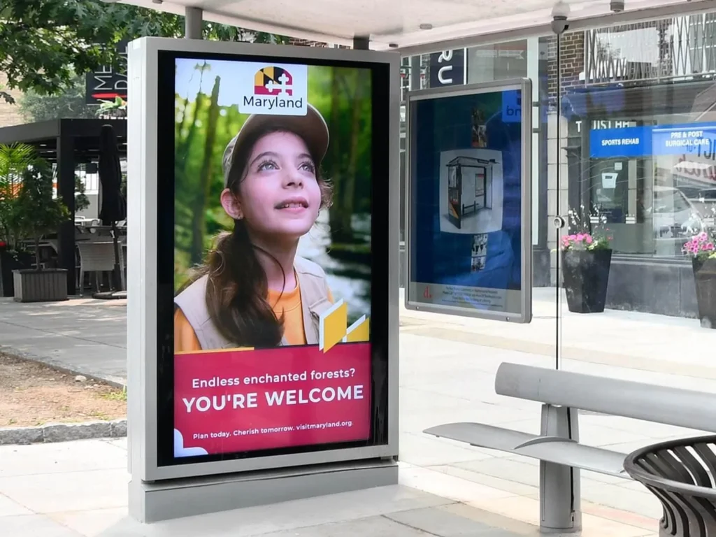 Maryland Tourism ad in bus stop shelter
