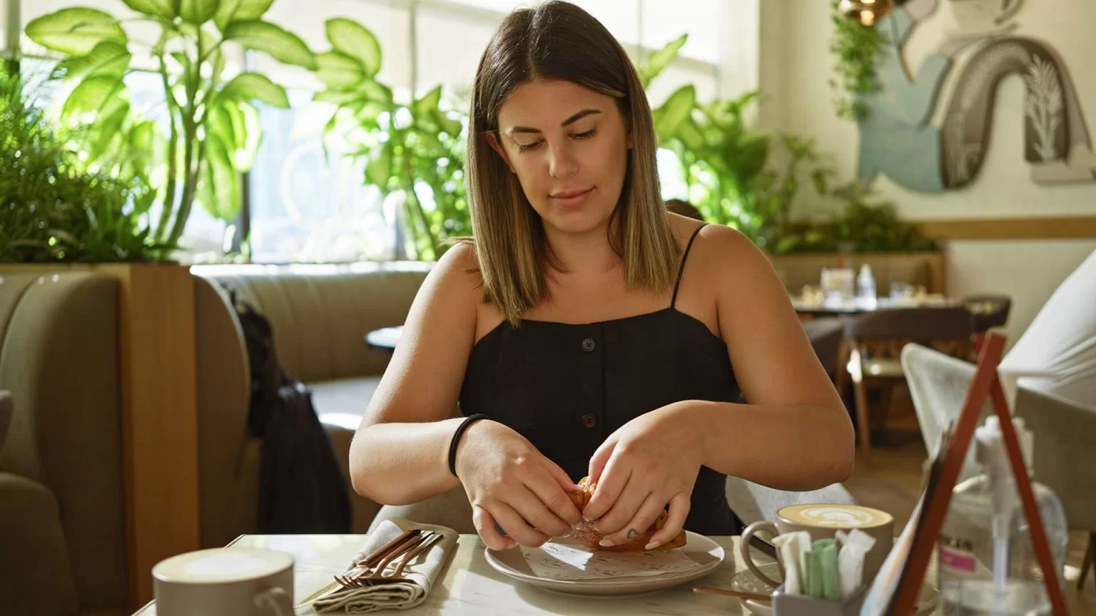 woman dining out at a restaurant
