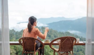 Woman overlooking balcony