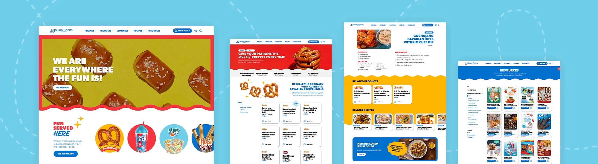 Eye-catching, appetizing visuals brought J&J Snack Foodservice’s diverse product lineup to life.