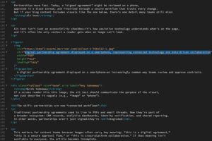 a picture of code focussing on the Alt text of an image html tag relating to Accessibility Standards