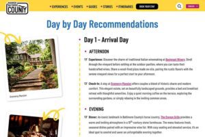example of Discover Baltimore County layout showing clear distinction of layout Accessibility Standards