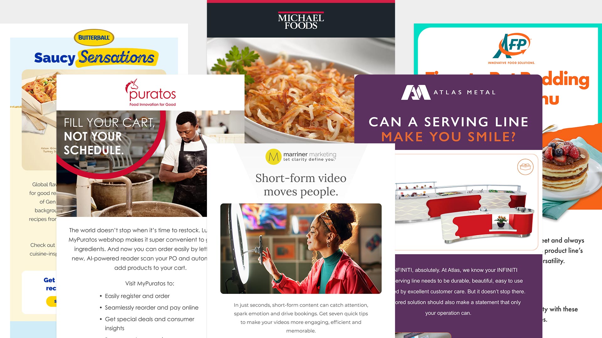 collage of emails that marriner marketing has created